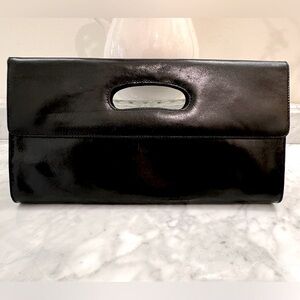 HOBO Katrina Envelope Foldover Clutch In Black Patent Leather, Cut Out Handle